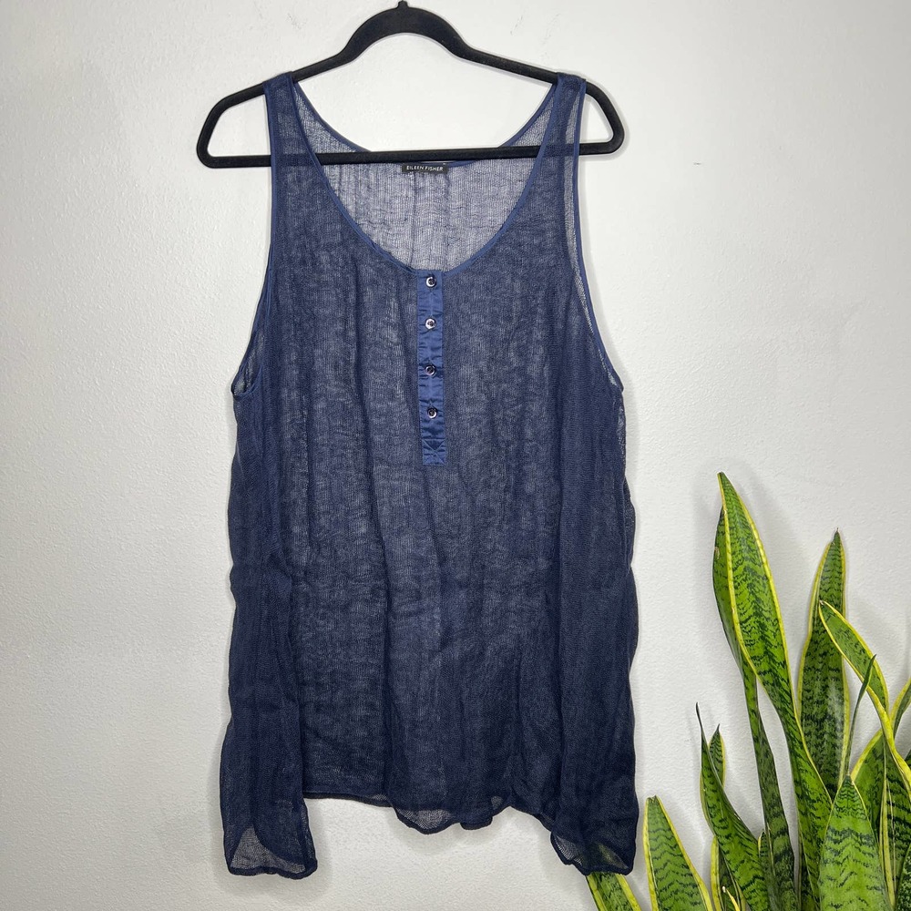 Eileen Fisher Navy Woven Mesh Tunic Tank